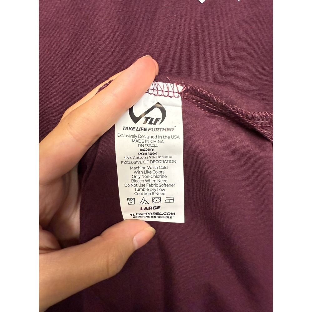 Take Life Further T Shirt Men Large Maroon Cotton Long Sleeve Crew Neck Pullover - Picture 4 of 5